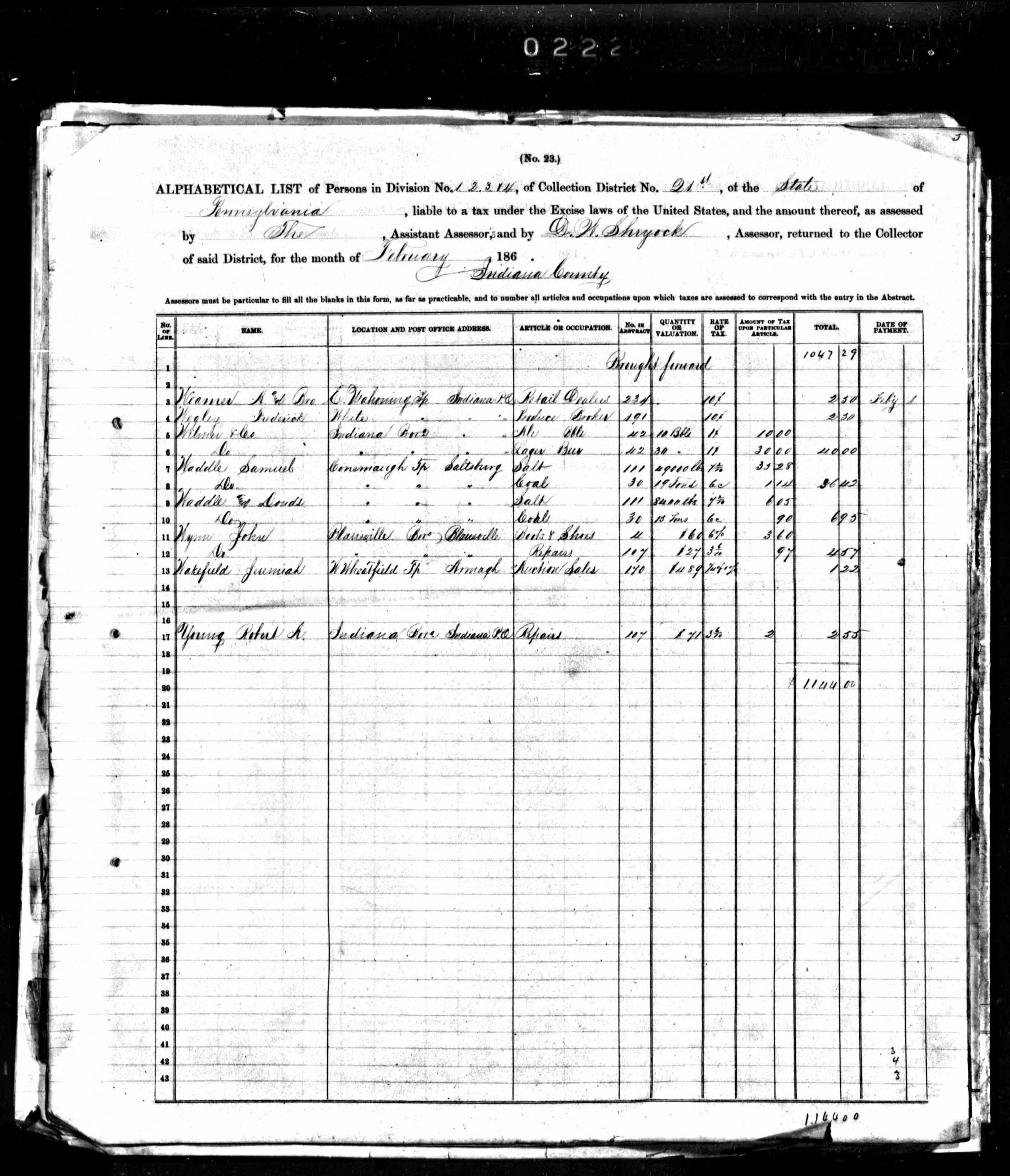 WW1 Tax Assesment